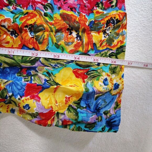Floral Pleated Skirt Womens Size 8 Vintage 90s High Waist Midi Bright Colorful - Picture 7 of 9